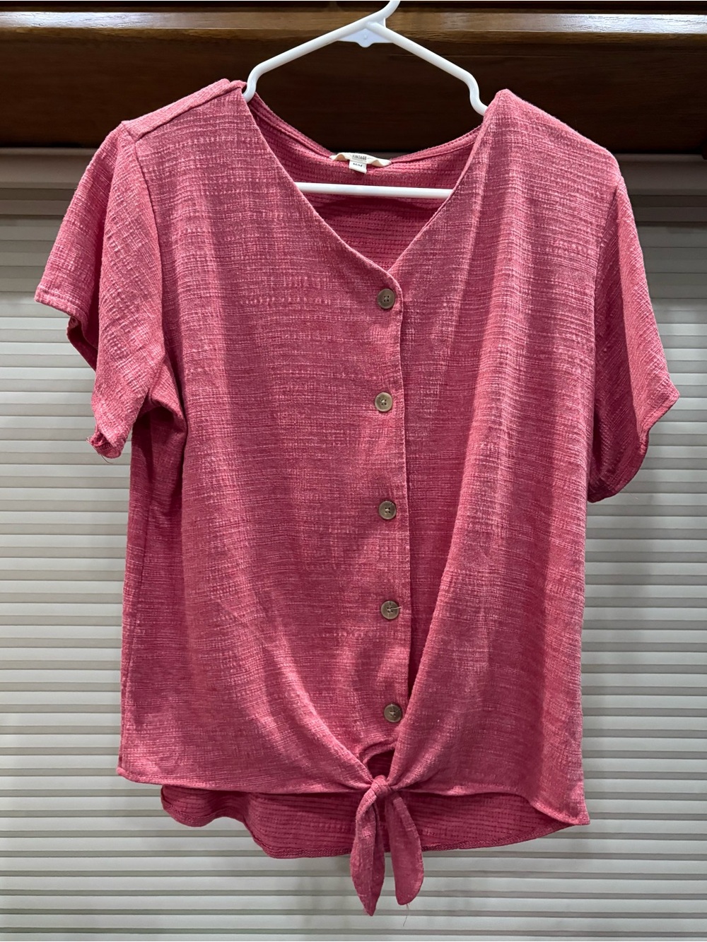 Weatherproof Rose Pink Short Sleeve Button-Tie Front Top